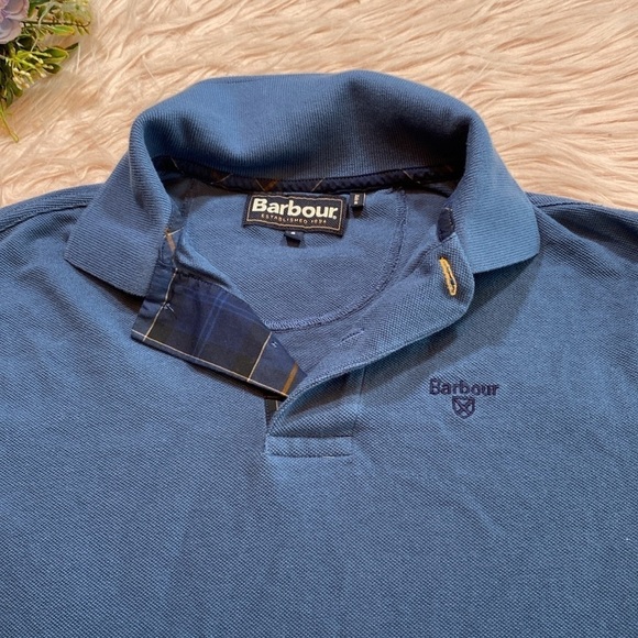 Barbour Men's Tartan Pique Polo Short Sleeve in Dark Denim - Picture 7 of 11